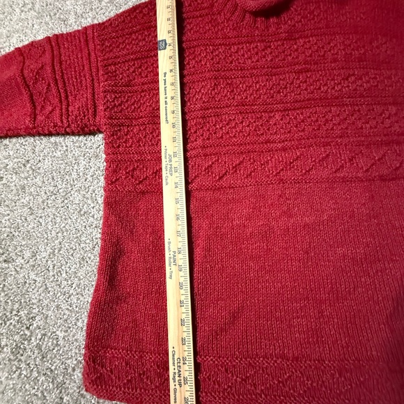 Guernsey Red ang Chunky Knit Red Roll Neck Sweater Inspired Cable & Texture Knit - Picture 7 of 9